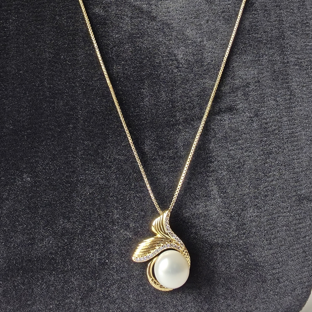 Vintage Vermeil Genuine Pearl Necklace • Sterling Silver Danecraft Chain